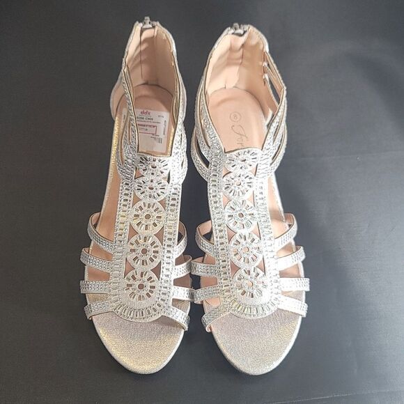 BRAND NEW FOREVER PEEP- TOE GLITTER GLADIATOR LOW WEDGE HEEL SANDALS - Picture 2 of 16